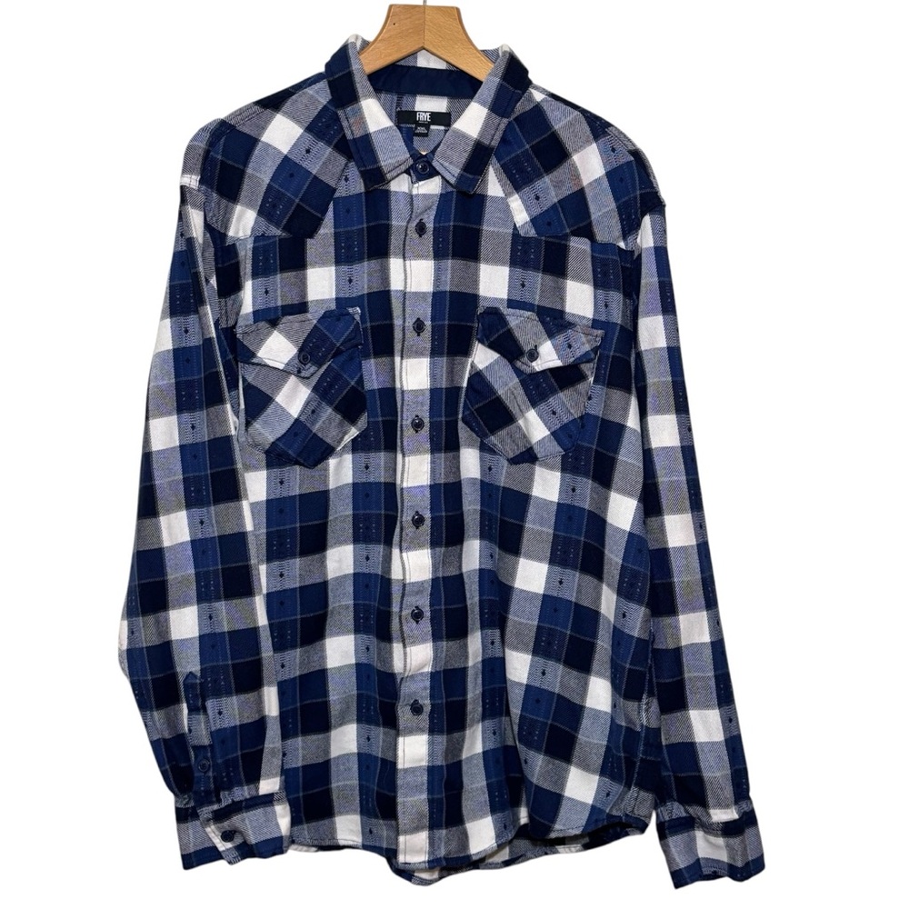Frye Jacquard blue flannel full button down 100% cotton shirt. Men’s XXL
